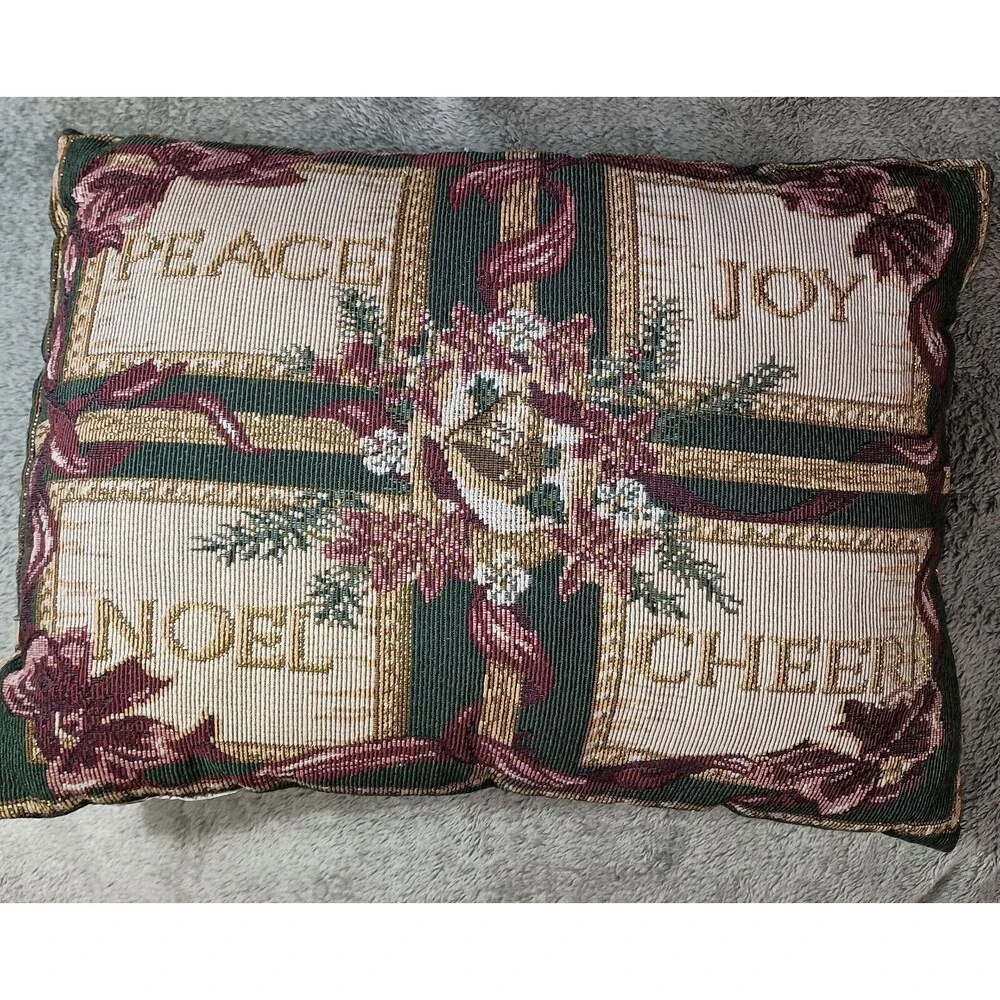 Vintage Tapestry Woven Christmas Holiday Throw Pillow 90s Y2K Cottagecore Decor
